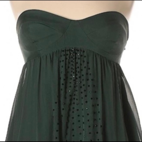 Haute Hippie Green Silk Strapless Rhinestone Detail Empire Waist Dress Size S - Picture 2 of 6